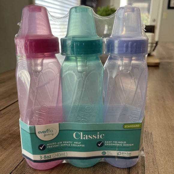 Other - Evenflo Classic Baby Bottle 8 oz. 3 Count Assorted Colors